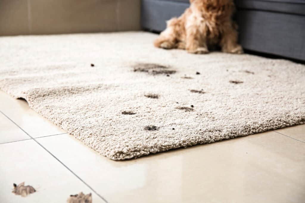 Carpet with muddy paw stains – how to remove carpet stains in Ocala, Florida.
